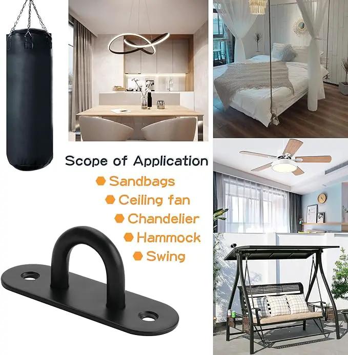 SAYAYO 6 PCS Pad Eye Plate Hooks U Ceiling Hook for Hanging Plants Outdoor Lights Swing Suspension Marine Hardware Staple Hook Loop with Screws Stainless Steel Wall Mount (Black) by GreenHaven Gardens