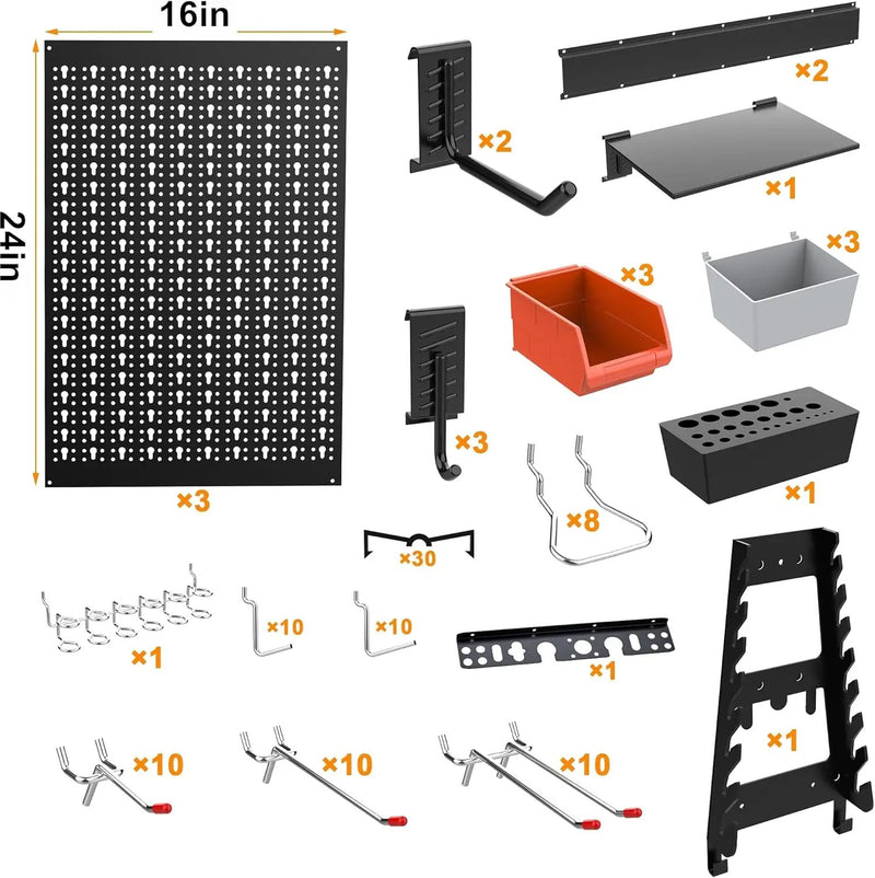 TORACK Metal Pegboard Wall Organizer System for Garage, 109PCS Pegboard Accessories Organizer Kit with Pegboard Bins, Hooks, Peg Locks, Pegboard Storage System for Workbench(Black) by GreenHaven Gardens