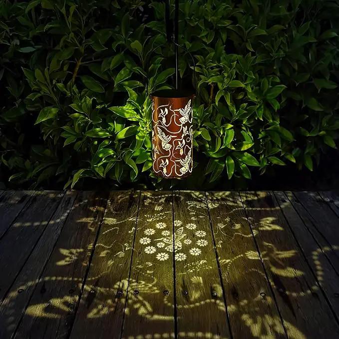 2 Pack Solar Lanterns Outdoor Hanging Hummingbird Decor Lantern,Waterproof Hollow Out Metal Decorative Garden Light,Graceful Decoration for Patio,Yard,Landscape,Festival by GreenHaven Gardens