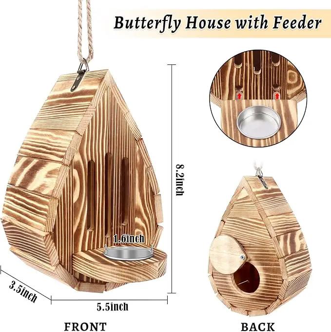 Wooden Butterfly House and Feeder, Hanging Butterfly House for Garden, Natural Butterfly Habitat with Butterfly Puddler for Outside Butterflies, Moths - Backdoor, Easy to Clean by GreenHaven Gardens