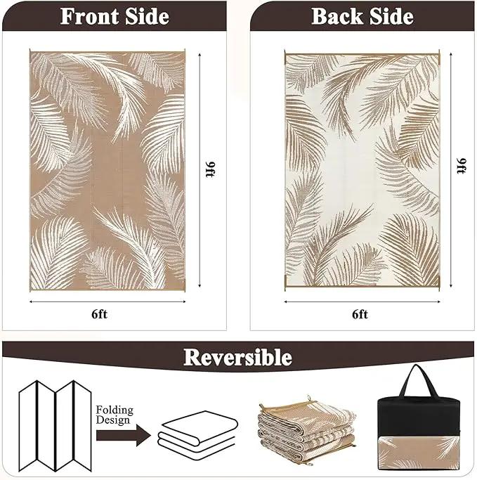 Pauwer Waterproof Outdoor Rug 6x9, Reversible Plastic Straw Patio Camping Rug, Indoor Outdoor RV Mat Carpet for Deck, Camper, Porch, Balcony, Backyard, Picnic, Leaf Brown by GreenHaven Gardens