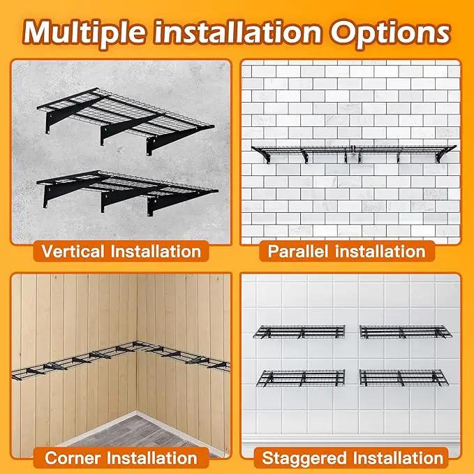 Garage Wall Shelving, 2-Pack 2 x 4ft Garage Storage Rack,Loads 700 lbs 24-inch-by-48-inch Heavy Duty Wall Shelves,24” x 48” Garage Wall Shelf,Black by GreenHaven Gardens
