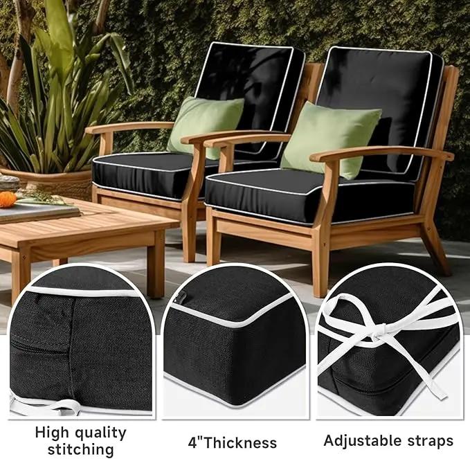 PNP FKJP 2 Pack Outdoor Chair Cushion 20" X 20" X 4", Waterproof Outdoor Seat Cushions with Non-Skid Ties, Black (Cushion + Cover) by GreenHaven Gardens