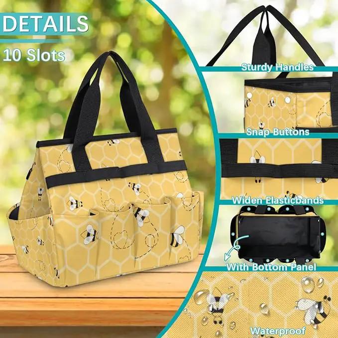 Yellow Bee Gardening Tool Bag,Heavy Duty Garden Tote Bag,Portable Oxford Gardening Storage Basket Organizer Handbag with Pockets Handle,Hand Tools Gifts for Outdoor Garden Lawn Yard by GreenHaven Gardens