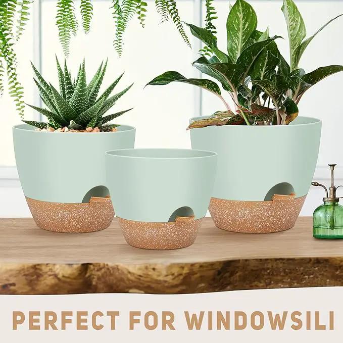 12" 10" 9" Large Self Watering Plant Pots, 3 Pack Flower Pots Planters with Multi Mesh Drainage Holes for Indoor Outdoor Garden Plants and Flowers. by GreenHaven Gardens