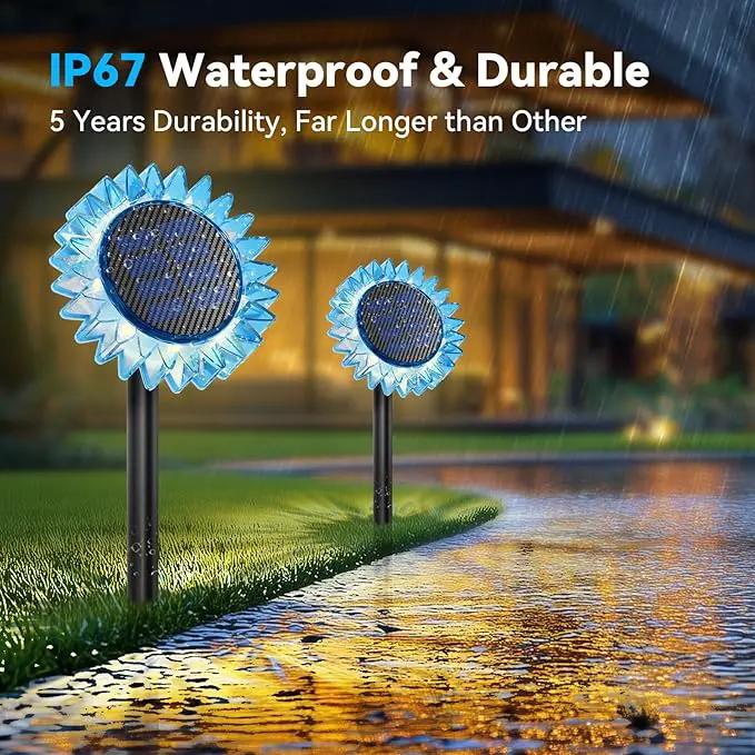 Solar Garden Lights - Upgraded Solar Sunflower Light, Ground/Wall 2 In 1, Solar Outdoor Lights Waterproof IP67,Garden Yard Patio Backyard Pathway Landscape Fence Wall Decoration, Warm White(4 Pack) by GreenHaven Gardens