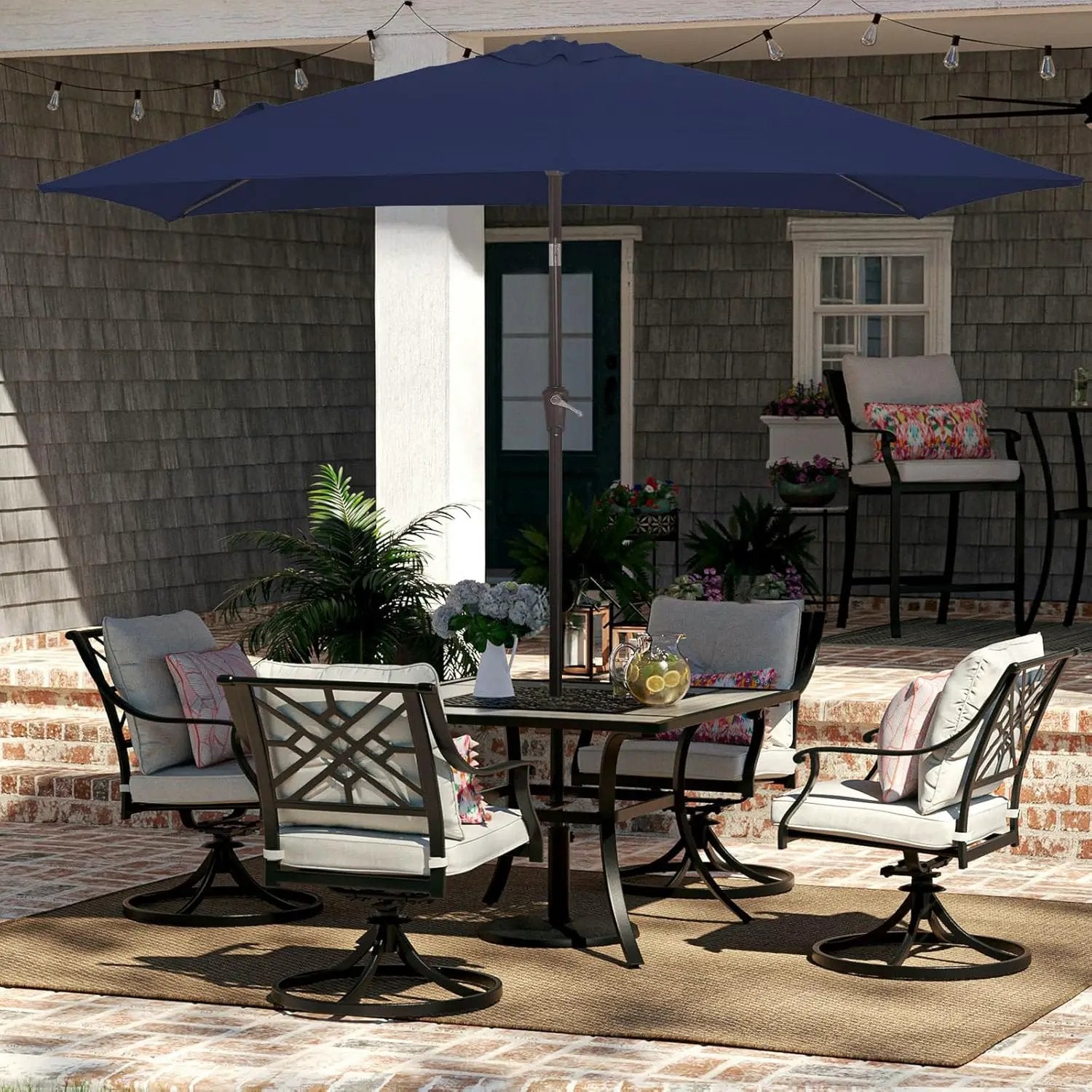 JEAREY 6.5x10 ft Rectangular Patio Umbrellas Outdoor Market Umbrella with Push Button Tilt and Crank, Rectangle Table Umbrellas 6 Sturdy Ribs UV Protection for Pool Garden Backyard Deck, Dark Navy by GreenHaven Gardens