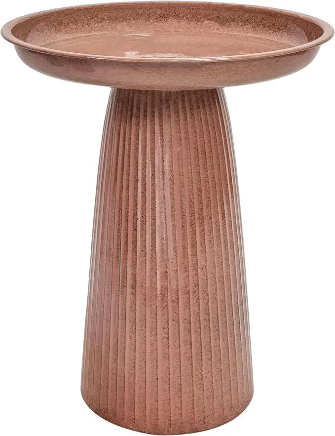 Sunnydaze Gleeful Garden Metal Bird Bath for Outdoors - Large Decorative Iron Birdbath - 23-Inch - Canyon Clay Glaze by GreenHaven Gardens