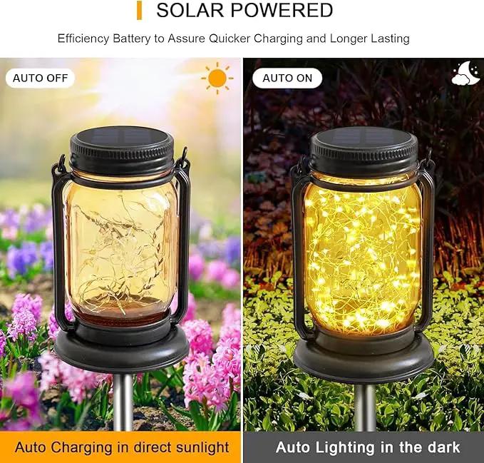 Solar Fairy Lanterns,4 Pack Solar Mason Jar Lights,Mother's Day Gifts For Mom Women Grandma Hanging Lanterns Outdoor Waterproof,Glass Jar Starry Light with Stakes for Garden Patio Party Holiday by GreenHaven Gardens