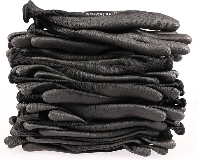 DULFINE Ultra-Thin PU Coated Work Gloves-12 Pairs,Excellent Grip,Nylon Shell Black Polyurethane Coated Safety Work Gloves, Knit Wrist Cuff,Ideal for Light Duty Work. (Medium) by GreenHaven Gardens