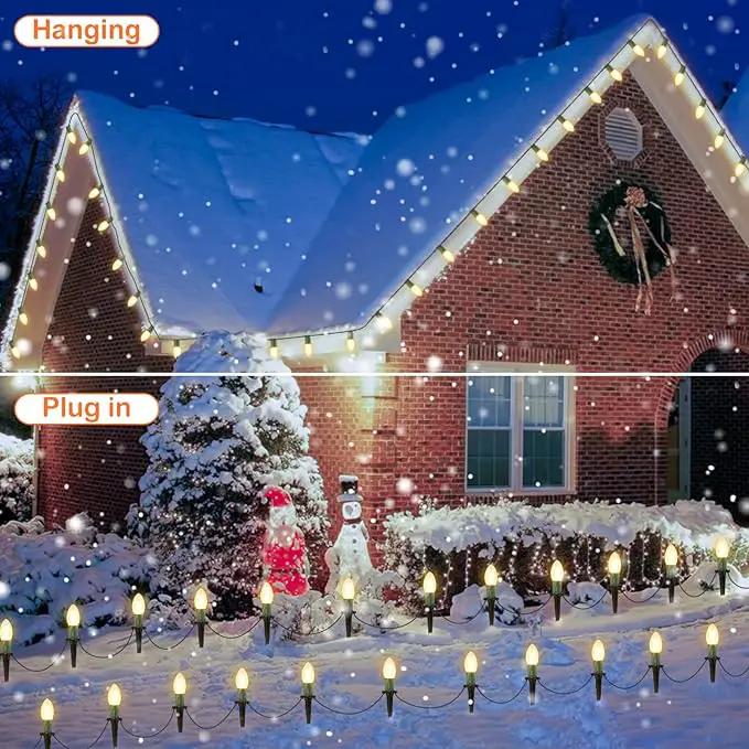 C9 Christmas String Lights for Pathway , 26FT LED 20 Clear Lights with 20 Stakes, Waterproof Shatterproof 2700K Warm White Linkable Walkway Lights for Outdoor Indoor Xmas Driveway Yard Garden Decor by GreenHaven Gardens