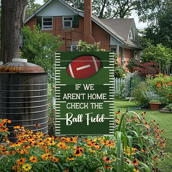 Funny Garden Flag Baseball Sports Mom Gifts for Baseball Lovers If We Aren'T Home Check The Ball Field Small Double Sided Burlap art Stained Glass Style Garden Flags 12 x 18 Inch for Outside by GreenHaven Gardens