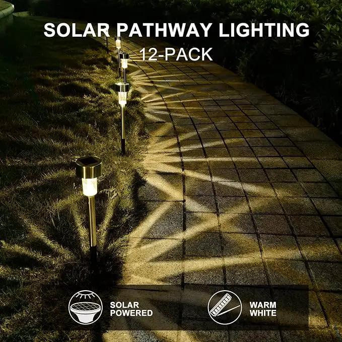 Solar Lights Outdoor Waterproof, Stainless Steel LED Landscape Lighting Outdoor Solar Lights for Outside Solar Garden Lights for Pathway, Walkway, Patio, Yard, Lawn - 12 Pack (Warm White) by GreenHaven Gardens