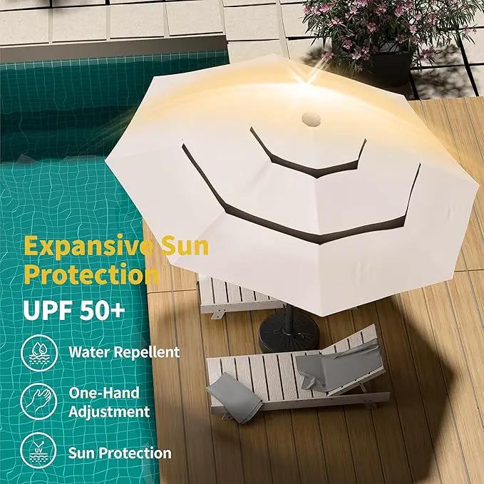 Kingdura 9ft 3-Tier Patio Umbrella with Solar Lights, Table Umbrella Outdoor Patio with Easy Crank & Tilt, 8 Sturdy Ribs, UV Protection, 32 LED Lights for Deck, Poolside, Market (Beige) by GreenHaven Gardens