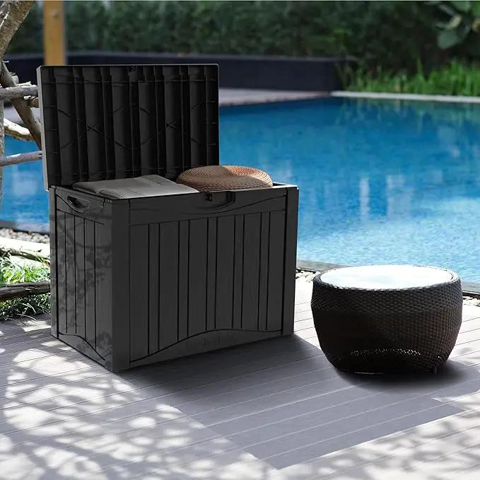 50 Gallon Plus Outdoor Storage Box, Waterproof Resin Deck Box for Patio, Pool, and Garden, Lockable Bin for Cushions, Tools, and Accessories, UV-Resistant, Black by GreenHaven Gardens