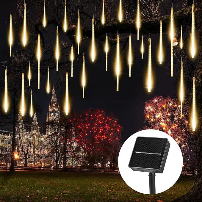 Solar Meteor Shower Lights - 16 Inch 8 Tube 288 LED, Waterproof, Cascading Falling Rain Lights for Tree, Bush, Holiday Parties, Christmas, Patio Decor - Warm White by GreenHaven Gardens