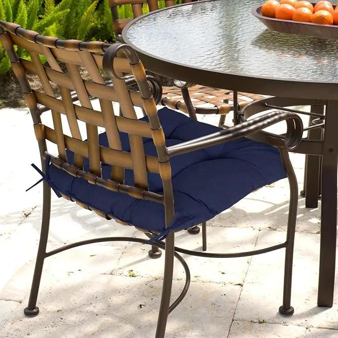 Aoodor 19" x 19" x 5" Tufted Outdoor Chair Cushions, Water Resistant & Fade Resistant Polyester Dining Chair Pads with 2 Straps for Patio Furniture, Set of 2 by GreenHaven Gardens