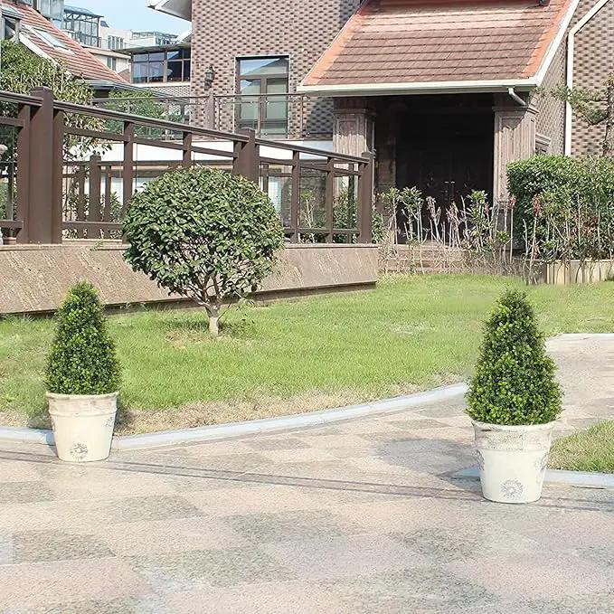 30" Artificial Boxwood Faux Plants Outdoor, UV Resistant Topiary Trees Realistic Cone-Shaped Fake Bushes and Shrubs Potted Fakeplants Set of 2 for Front Porch Patio Outside Planter Decor by GreenHaven Gardens