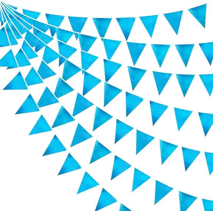 Sky Blue Party Decorations - Light Blue Triangle Pennant Banner Flag - Metallic Fabric Bunting for Graduation, Wedding, Retirement, Birthday, Under The Sea, Nautical, Ahoy, Party Decor Supplies by GreenHaven Gardens