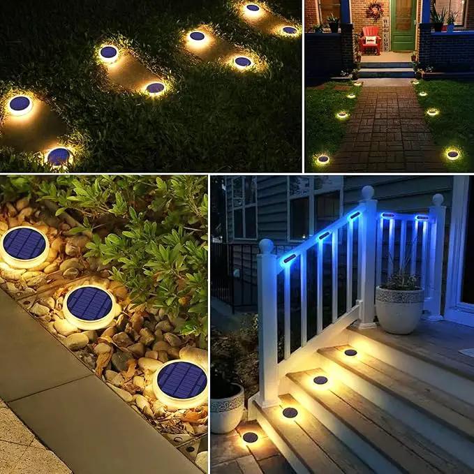 YiLaie LED Solar Deck Lights Outdoor Round Stick on Solor Powered Waterproof, Auto ON/Off Solar Stair Lights for Garden Patio Concrete Pathway Walkway Driveway(4 Pack) by GreenHaven Gardens