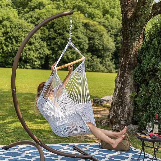 Lazy Daze Hammocks Hanging Chair Caribbean Swing Chair Hammock Chair w/Soft-Spun Cotton Rope, 40" Hardwood Spreader Bar Wide Seat, Max 300 Pounds, for Indoor Outdoor Garden Yard, White by GreenHaven Gardens