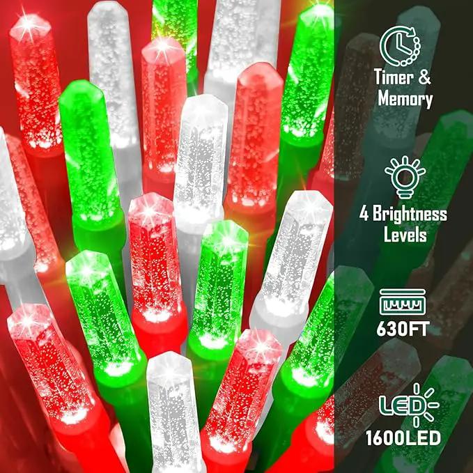 Heceltt 1600 LED 630 FT String Lights Outdoor, 8 Modes Christmas Lights Plug in, IP44 Waterproof Led String Lights with Timer and Memory for Home Party Tree Decorations (Red Green and White) by GreenHaven Gardens