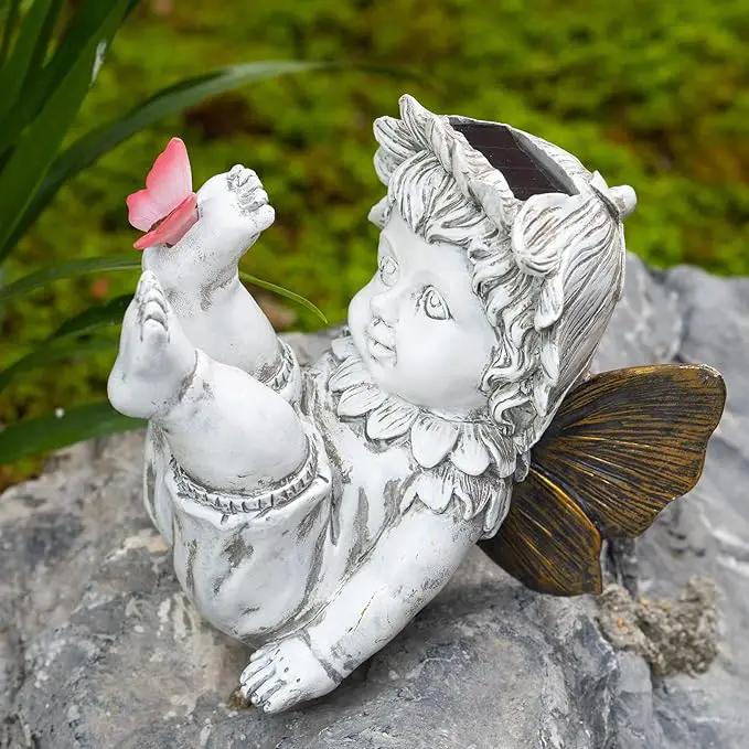 Garden Fairy Outdoor Solar Decor,Fairy Garden,Garden Sculpture,Resin Ornaments for Patio Lawn Yard Porch,Playful Garden Flower Fairy Statues for Outside Angel Gifts,7.91 Inches Tall by GreenHaven Gardens