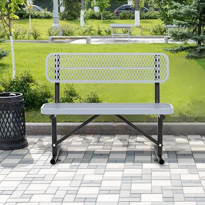4/6/8 Feet Park Bench for Outside Heavy Duty Metal, Garden Benches Outdoor Bench with Backrest & Portable Frame, for Shopping Malls Stores Parks Patios Decks, Grey by GreenHaven Gardens