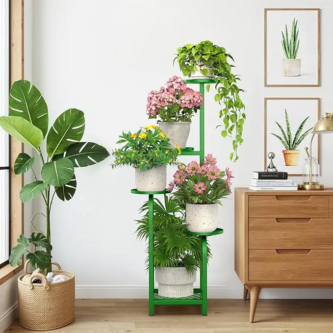 TOSKING 5 Tier Tall Plant Stand Indoor Outdoor, Heavy Duty Corner Shelf for Plants & Decor, Space Saving 3.9FT Metal Flower Pot Stand for Balcony, Garden, Living Room, Patio (Green) by GreenHaven Gardens