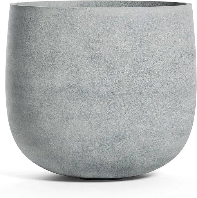 Mondo Large Planter – Concrete Stone Finish – Fiberglass Indoor/Outdoor and Weather-Resistant Round Planter (26" D x 24.6" H Exterior, 24.6" D x 24" H Interior) by GreenHaven Gardens