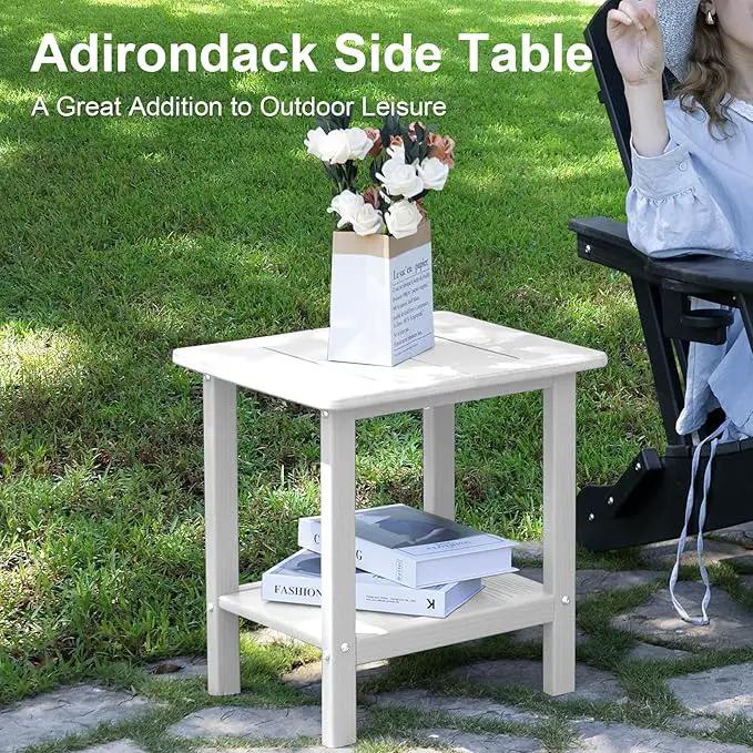 Outdoor Side Table - 2-Tier Storage All Weather Outdoor End Table for Patio - HDPE Morden Easy Maintenance Adirondack Side Table for Pool Porch Balcony Garden Lawn Backyard Outside Indoor by GreenHaven Gardens