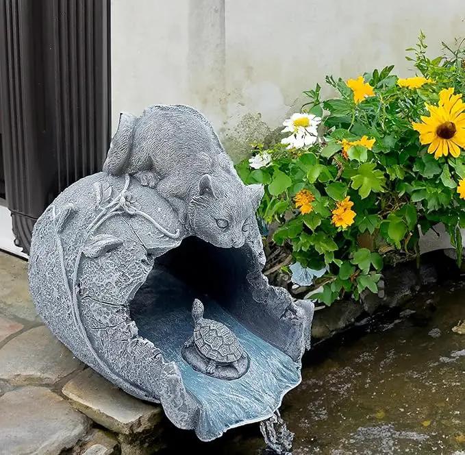 Teaeeno Cat Statues Decor Gutter Downspout Extension Decorative, Animal Statue Outdoor Decor, 3"×4" Rain Gutter Downspout Splash Block, Garden Splash Block Outdoor Sculpture, Rain Downspout Diverter by GreenHaven Gardens
