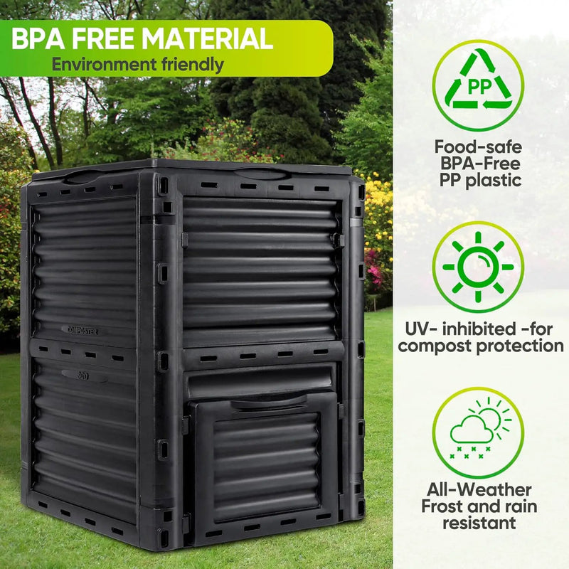 F2C Garden Compost Bin from BPA Free Material -80 Gallon(300 L) Large Compost Bin Aerating Outdoor Compost Box Easy Assembling, Lightweight, Fast Creation of Fertile Soil, Black by GreenHaven Gardens
