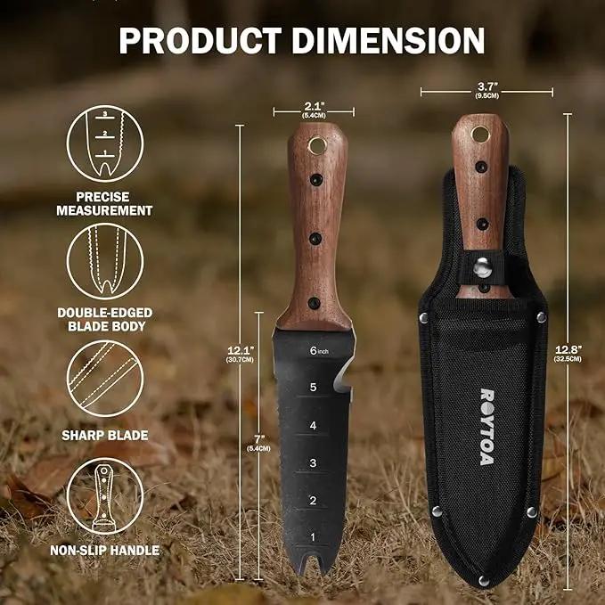 Hori Hori Garden Knife, Garden Tools with Sheath for Weeding,Planting,Digging, 7" Stainless Steel Blade with Cutting Edge, Full-Tang Wood Handle with Hanging Hole by GreenHaven Gardens