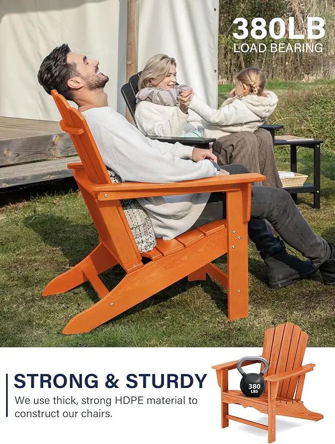 KINGYES HDPE Adirondack Chair, Classic All-Weather Adirondack Chair, Orange by GreenHaven Gardens