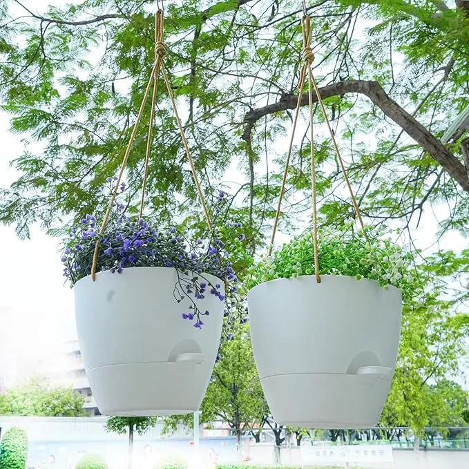 10 Inch Self Watering Hanging Pots, 2 Pack Hanging Planters with 40oZ Deep Reservior for Indoor Outdoor Plants Flowers, White by GreenHaven Gardens