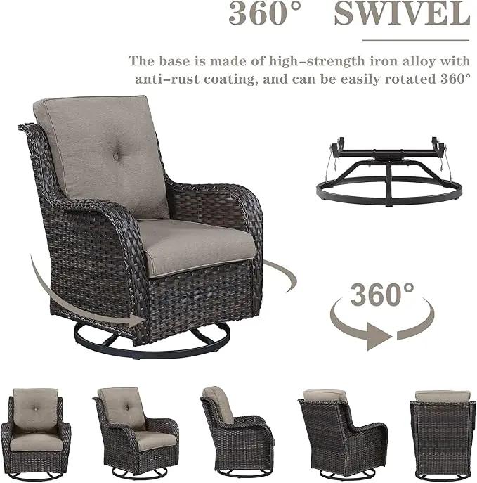 Outdoor Furniture Sectional Sofa L Shaped Couch - Patio Wicker Set with 2 Swivel Glider Chairs, 5 Piece Rattan Patio Conversation Sets with Gray Cushion for Deck Backyard Sunroom by GreenHaven Gardens