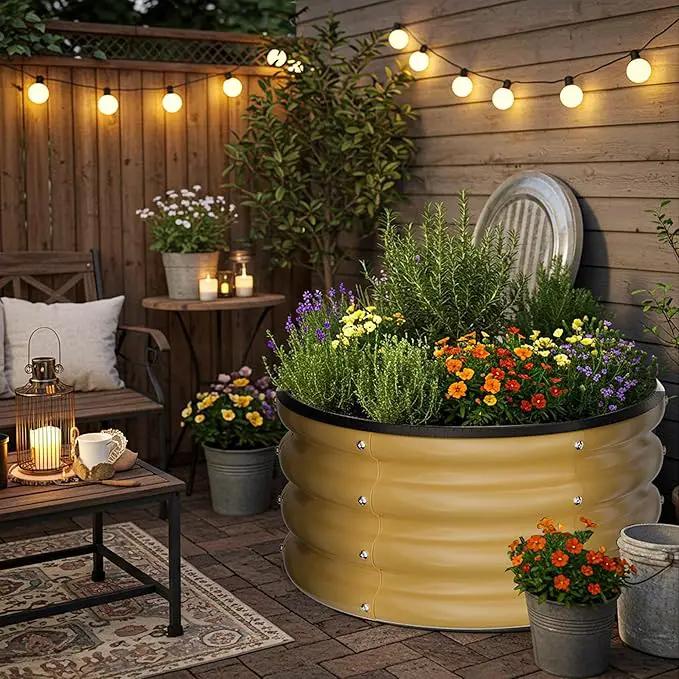 ZXZYHFTY Round Galvanized Raised Garden Bed kit,Yellow Outdoor Garden Raised Planter Box, Round Large Metal Raised Garden Beds for Vegetable 2 * 2 * 1ft 1 Pack by GreenHaven Gardens