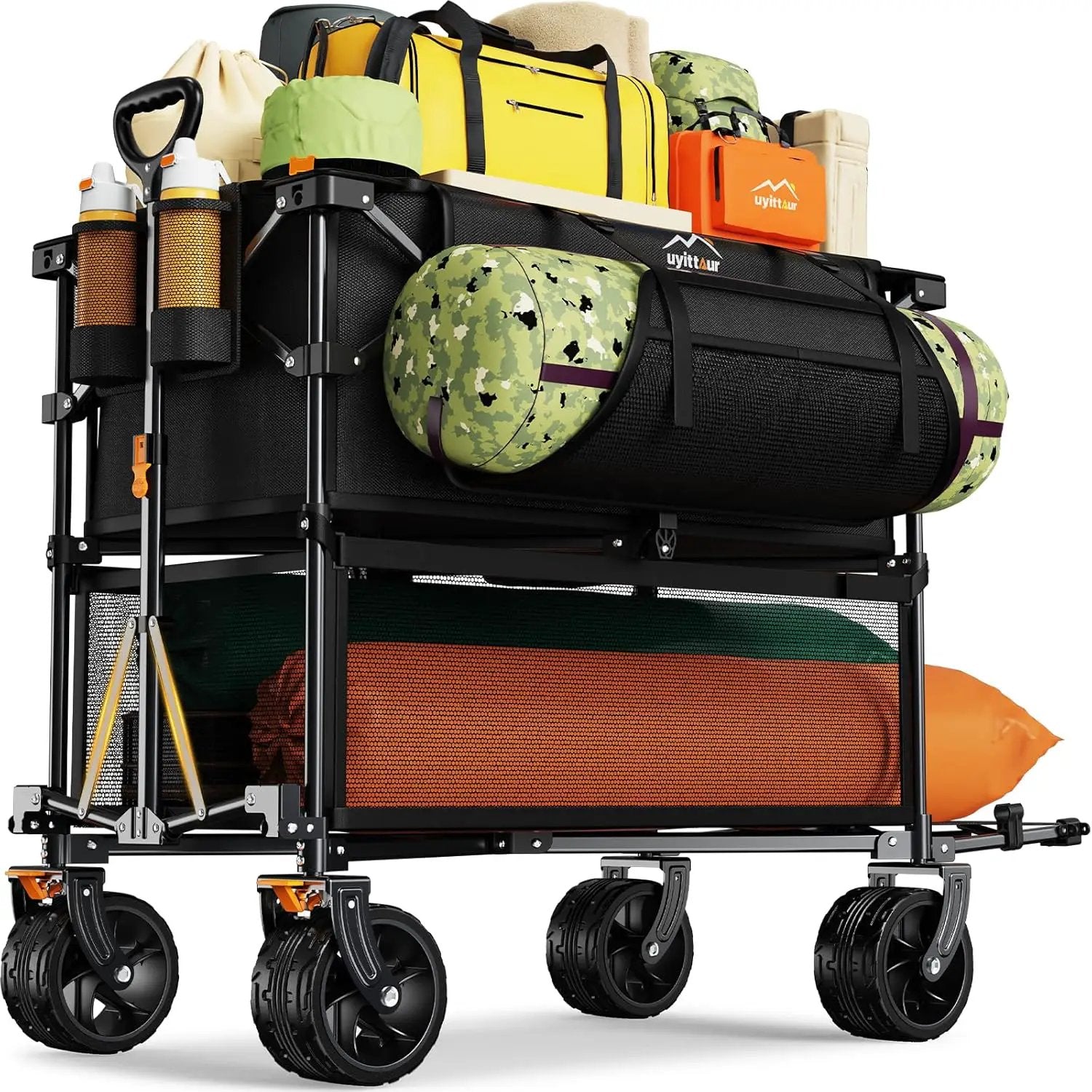 Foldable 50''L Extra Long Double Decker Wagon for Sport, 400L Collapsible Heavy Duty Wagon Cart with Big Wheels, Utility All-Terrain Large Extender Cart for Outdoors by GreenHaven Gardens