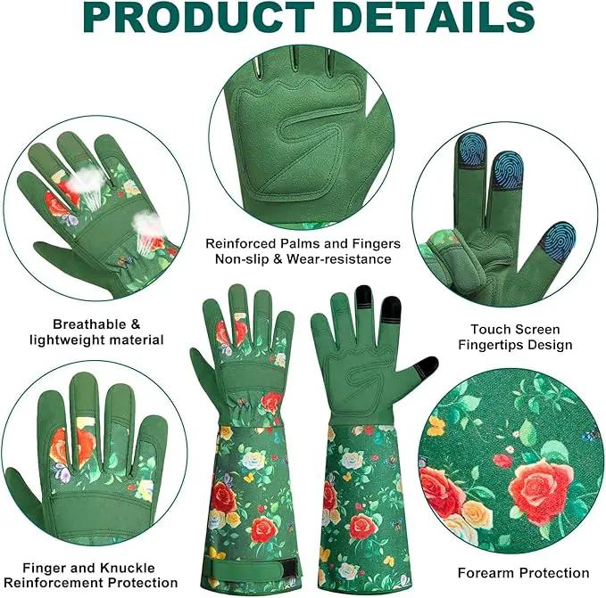 DLY Gardening Gloves,Leather Rose Gloves,Women's Long Glove for Gardening Work and Yard Work,Durable and Comfortable(Small, Green by GreenHaven Gardens