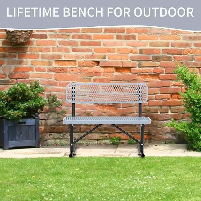 4/6/8 Feet Park Bench for Outside Heavy Duty Metal, Garden Benches Outdoor Bench with Backrest & Portable Frame, for Shopping Malls Stores Parks Patios Decks, Grey by GreenHaven Gardens