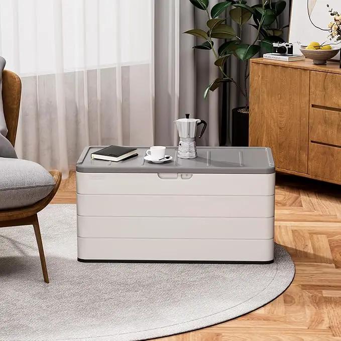 Heavy-Duty 100 Gallon Outdoor Storage Box - Waterproof Deck Box & Large Storage Bin for Patio/Pool, All-Weather Resin Chest with Lock, UV-Resistant, Alpine White by GreenHaven Gardens