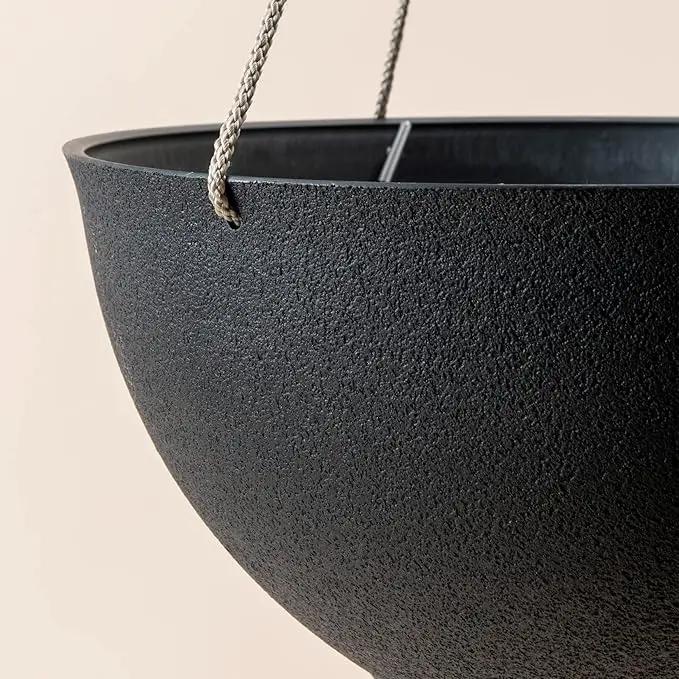 LA JOLIE MUSE Hanging Planters for Outdoor Plants, Large Hanging Planter with Drain Holes, Black Hanging Flower Pots (13.2 Inch, Set of 2) by GreenHaven Gardens