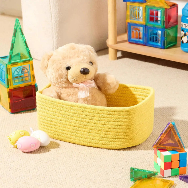 Small Storage Baskets for Organizing | Closet Organizer Bins | Shelf Toy Basket | Woven Rope Baskets | Cube Decorative Box | Shallow Basket | 11.5x7.5x4.7” | 4 Packs Yellow by GreenHaven Gardens