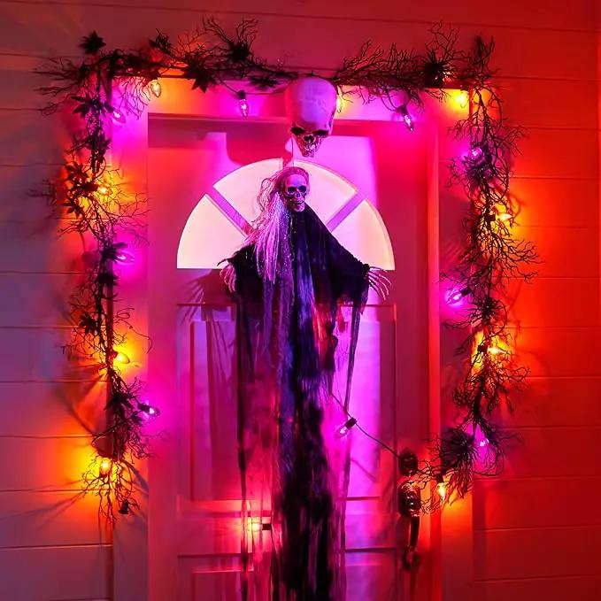 C9 Halloween Lights, Orange and Purple Halloween String Lights, Waterproof Halloween Lights for Outdoor Indoor Xmas Roofline Decor, Black Wire, 25 Feet by GreenHaven Gardens