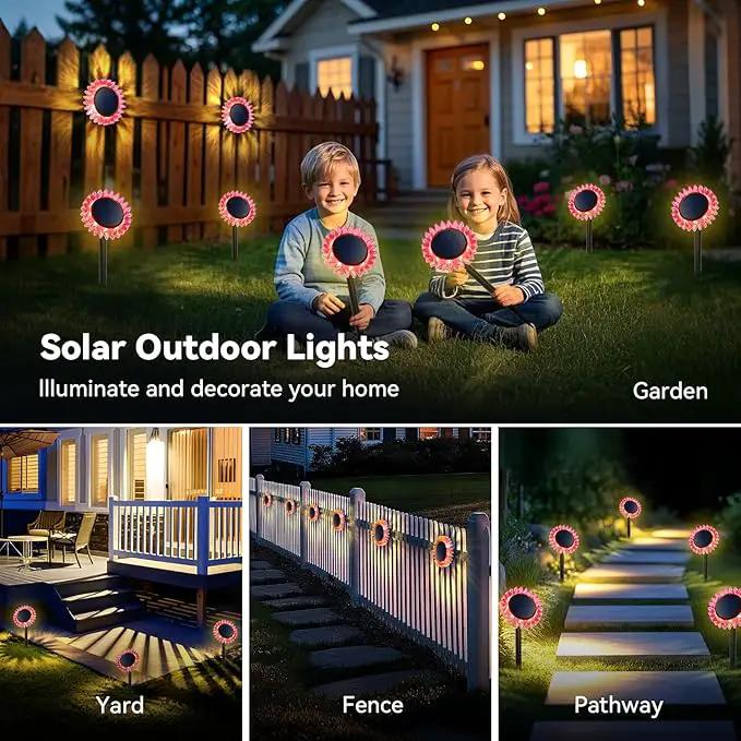 Hogni 4PK Solar Garden Lights, Ground Stake/Hang 2 in 1 Solar Sunflowers Outdoor Waterproof IP67, Outdoor Decor for Pathway Walkway Landscape Backyard Fence Decoration by GreenHaven Gardens