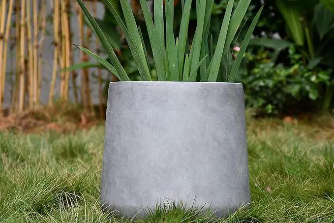 Kante 15.3" Dia Round Concrete Planter, Outdoor Indoor Large Plant Pots Containers with Drainage Hole and Rubber Plug for Home Garden Patio, Natural Concrete by GreenHaven Gardens