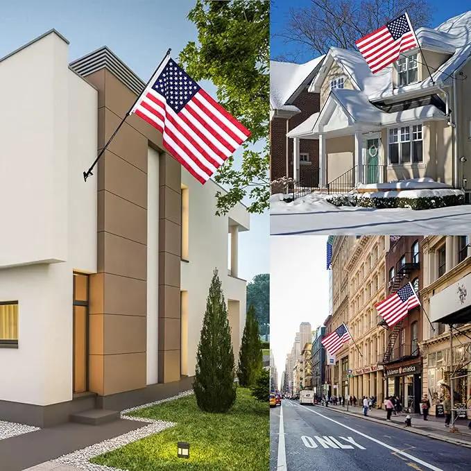 Quarut House Flag Pole Kit,Including 6Ft Stainless Steel Flag Pole,Heavy Duty Nylon 3x5 Ft American Flag,Aluminum Alloy Rings and Bracket.Wall Mounted Flagpole Set for Residential Commercial（Black) by GreenHaven Gardens