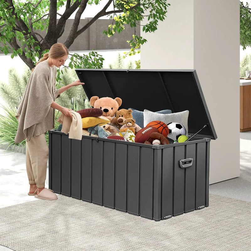 Domi 100-Gallon Outdoor Storage Box – Waterproof, Lockable Storage Cabinet for Patio Furniture, Garden Tools & Pool Supplies – Large Metal Storage for Cushions, Toys & More by GreenHaven Gardens