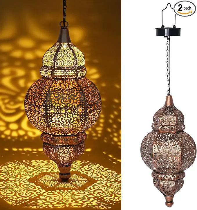 2 Pack Hanging Solar Lights, Outdoor Decor Solar Lantern, Waterproof Metal Moroccan Lantern for Outside Patio Pathway Yard Front Porch Backyard Garden Decorative by GreenHaven Gardens